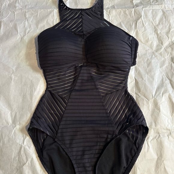 Kenneth Cole Reaction Black Striped One-Piece Swimsuit - Picture 9 of 12